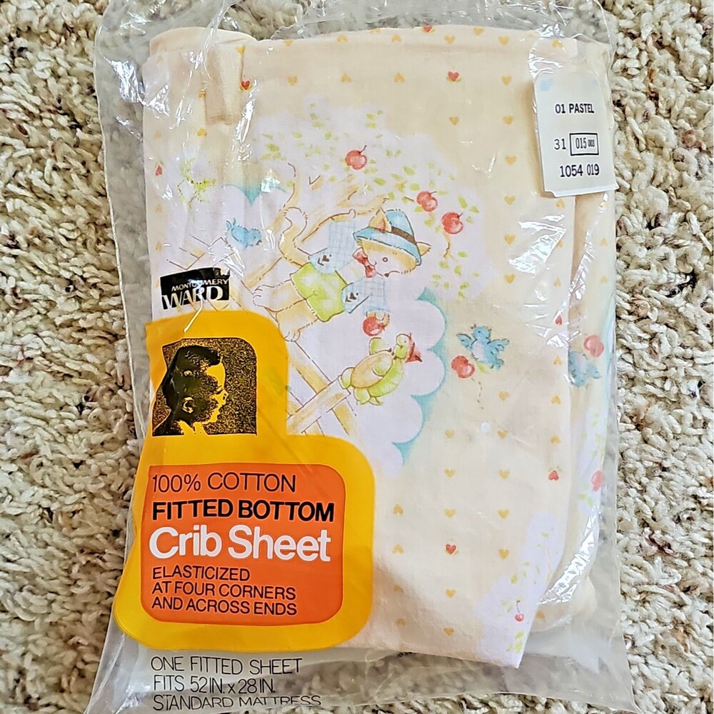 Vtg Montgomery Ward Cotton Fitted Crib Sheet NEW Cottage Animals Frank Nelson